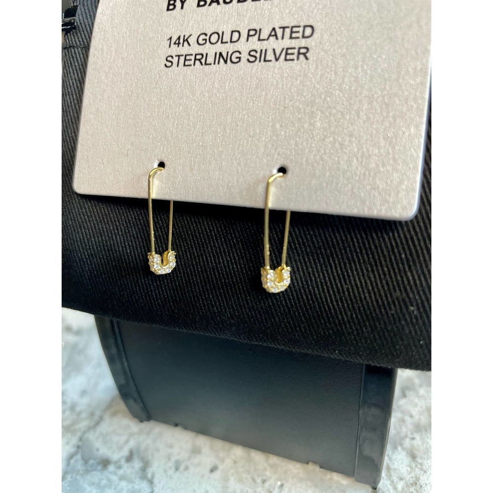 SUGARFIX by BaubleBar 14K Gold Plated Sterling Silver Safety Pin Earrings - NEW - Picture 2 of 4